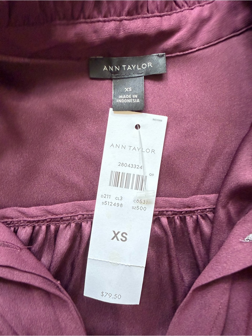 NWT Ann Taylor Burgundy Ruffle Collar Button-Front Blouse - Picture 3 of 5